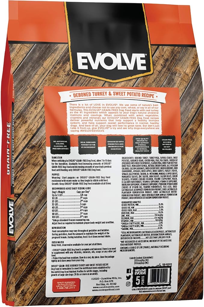 Evolve Grain Free Deboned Turkey & Sweet Potato Recipe Dog Food, 4 lb.