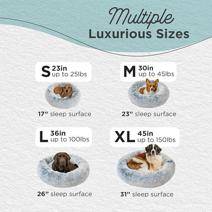 Best Friends by Sheri Original Calming Donut Dog and Cat Bed, Shag Faux Fur, Denim Blue, (23in x 23in) - Anxiety Relief for Pets Up to 25 lbs