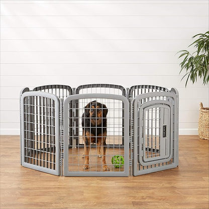Amazon Basics 8-Panel Octagonal Plastic Pet Pen Fence Enclosure With Gate, 28 inches, Grey