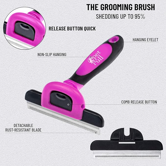 Complete Professional Pet Grooming Kit with Pet Hair Removal Tool Brush Gloves, Self Cleaning Slicker Brush, and Pro Grooming Dog Brush Deshedder Comb to Reduce Shedding (Pink)