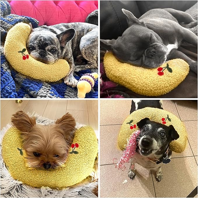 BABORUI Dog Calming Pillow for Small Dogs, U Shaped Dog Neck Pillow for Joint Relief Sleeping Improve, Machine Washable Pet Pillow for Dogs & Cats (Yellow)
