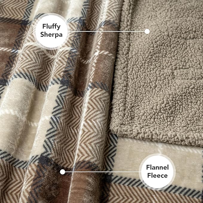 PetAmi Dog Blanket for Bed, XL Pet Blanket Large Dogs, Fleece Furniture Couch Cover Protector Sofa Car Crate Kennel, Soft Sherpa Cat Throw Plush Reversible Washable, Twin 60x80 Plaid Taupe