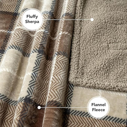 PetAmi Dog Blanket for Bed, XL Pet Blanket Large Dogs, Fleece Furniture Couch Cover Protector Sofa Car Crate Kennel, Soft Sherpa Cat Throw Plush Reversible Washable, Twin 60x80 Plaid Taupe