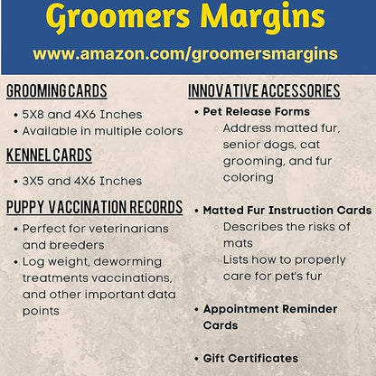 Dog Groomer Matted Fur and Dog Brushing Care Cards (100 pack, 3.5" X 2") Addresses hematomas, mats, combing, and shaving matts White