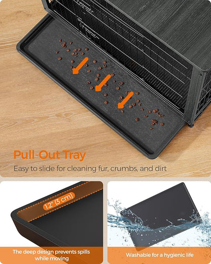 Feandrea Dog Crate Furniture, 44.1" Side End Table, Modern Kennel for Dogs Indoor up to 80 lb, Heavy-Duty Dog Cage with Multi-Purpose Removable Tray, Double-Door Dog House, Ink Black UPFC004B01