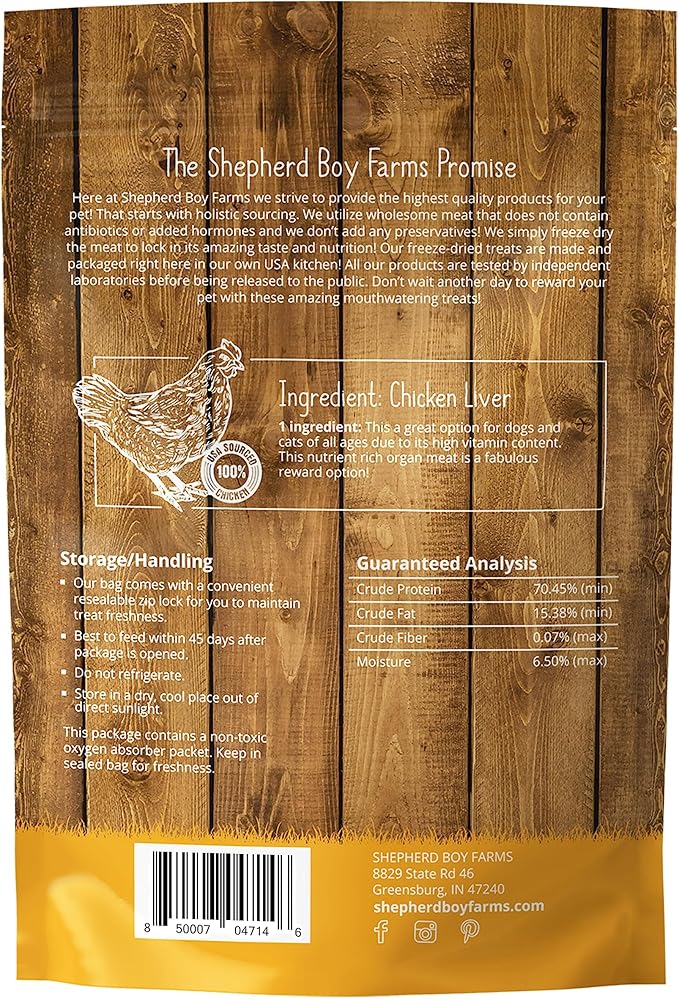 Freeze Dried Dog and Cat Treats, Chicken Liver, All Natural Single Ingredient Freeze-Dried Dog Treat & Dog Snacks, Made in USA, High Protein, Essential Nutrition Raw Dog Food, 8oz