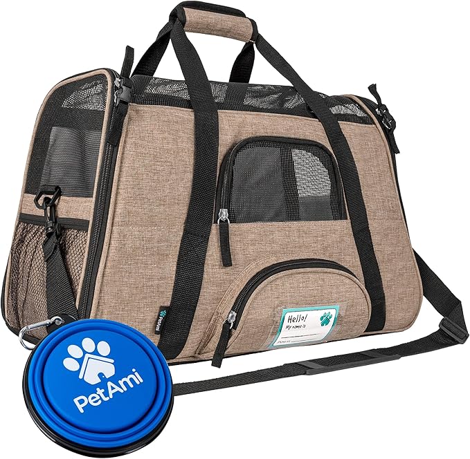 PetAmi Airline Approved Pet Carrier for Cat, Soft Sided Dog Carrier for Small Dog, Cat Travel Supply Accessories Indoor Cat, Ventilated Pet Carrying Bag Medium Large Kitten Puppy, Small Heather Taupe