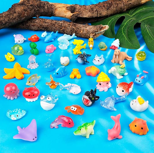 44 Pcs Mini Ocean Resin Animals 44 Styles Resin Animals Figurines Bulk for Fairy Garden Miniature Dollhouse Accessories Hide Crafts Decor