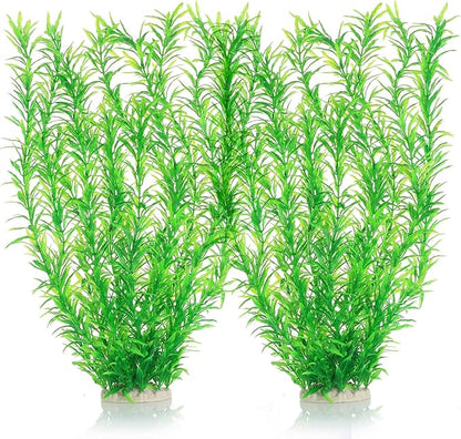 JIHAQUA Aquarium Decor Plastic Plants Extra Large 21 Inches Artificial Fish Tank Plants Tall Fish Tank Decorations (Green 2pcs)