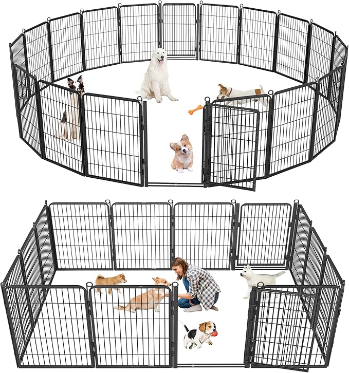 Dog Playpen with Extra Large Door Dog Fence Outdoor for Yard Indoor Dog Pen 32inch 14 Panels Dog Pens Outside Anti-Rust Pet Fence Portable Dog Fence for RV Camping Yard