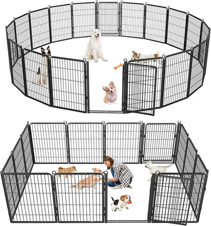 Dog Playpen with Extra Large Door Dog Fence Outdoor for Yard Indoor Dog Pen 32inch 14 Panels Dog Pens Outside Anti-Rust Pet Fence Portable Dog Fence for RV Camping Yard