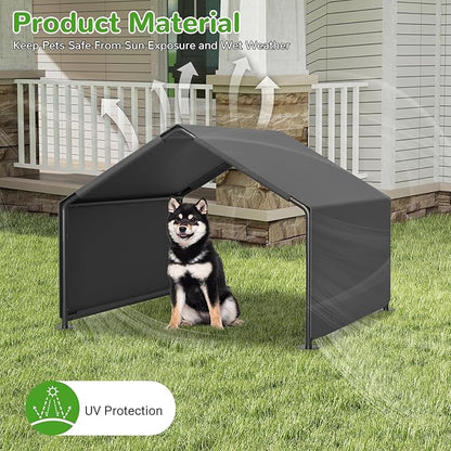 Dog Shade Shelter Outdoor, 4'x4'x3' Extra Large Dog Tent Outdoor, Dog Shade for Outside with Waterproof Roof, Grey Sun Rain Cover for Pet Cat Goat Pig Small Animals and Livestock