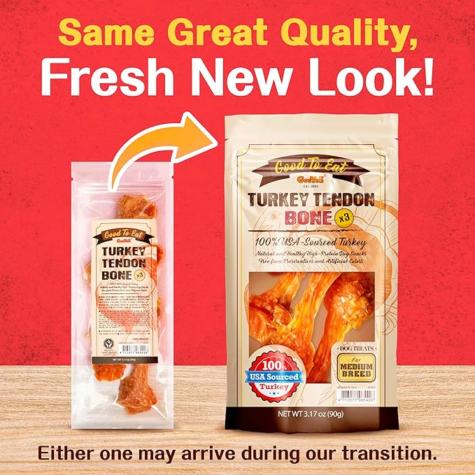 Gootoe Turkey Tendon Dog Treats  100% USA-Sourced, Natural Snack, Premium Training Chews, Hypoallergenic, Reseal Value Bags, Size for Medium Dogs, Bone (Medium) 3 Unit/Pack