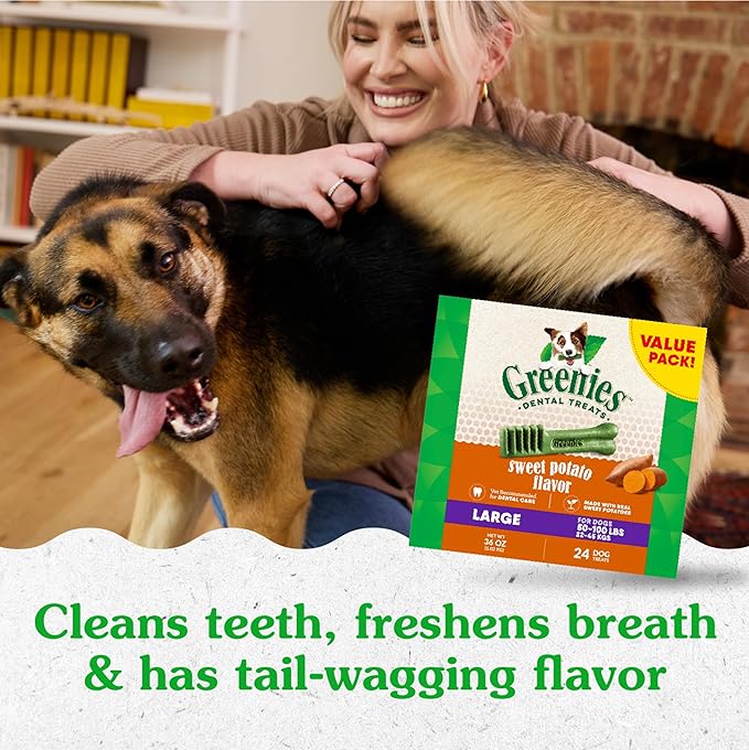 Greenies Large Dental Dog Treats, Sweet Potato Flavor, 36 oz. Pack (24 Treats)