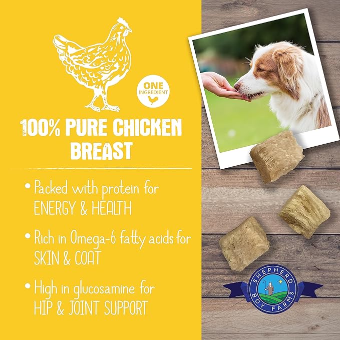 Freeze Dried Dog and Cat Treats, Chicken Breast, All Natural Freeze-Dried Dog Treat & Dog Snacks, Made in USA, High in Protein, Nutrition of Raw Dog Food, Single Ingredient, 8oz