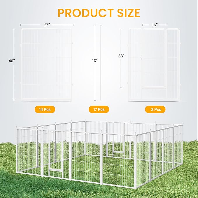 Dog Playpen 40 Inch 16 Panels, Ideal Dog Fence for Small/Medium/Large Dogs Indoor & Outdoor Bliss, Perfect Dog Pen for Camping, Yard, RV, Garden Fence, White