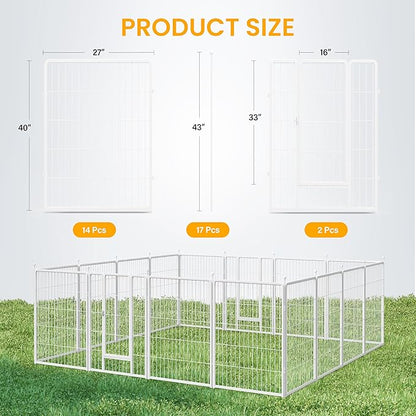 Dog Playpen 40 Inch 16 Panels, Ideal Dog Fence for Small/Medium/Large Dogs Indoor & Outdoor Bliss, Perfect Dog Pen for Camping, Yard, RV, Garden Fence, White