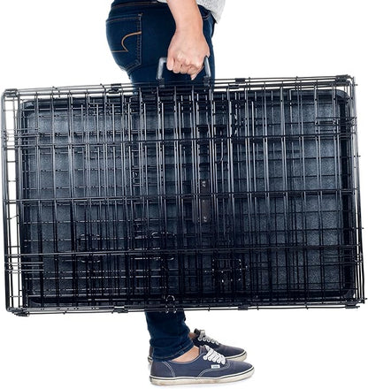 36-inch Dog Crate - Double Door Pet Kennel with Divider Panel - Foldable Dog Cage with Carry Handle for Portability and Storage by PETMAKER (Black)