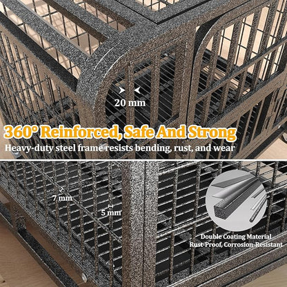 Dog Crates for Medium Dogs 37 inch, Heavy Duty 10-Gauge Steel Dog Kennel Indoor Escape Proof, Wire Cage for High Anxiety or Arthritic Dogs Comfortable with Lockable Wheels, Bottom Tray Easy to Clean