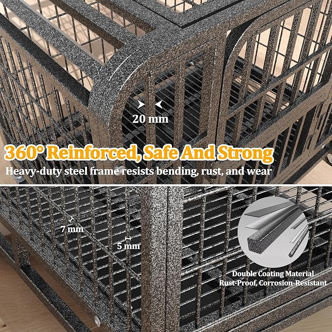 Metal Dog Crate for Small Medium Dogs 31 inch, Heavy Duty 10-Gauge Steel Dog Kennel Indoor Escape Proof, Wire Cage for High Anxiety or Arthritic Dogs Comfortable with Lockable Wheels, Bottom Tray