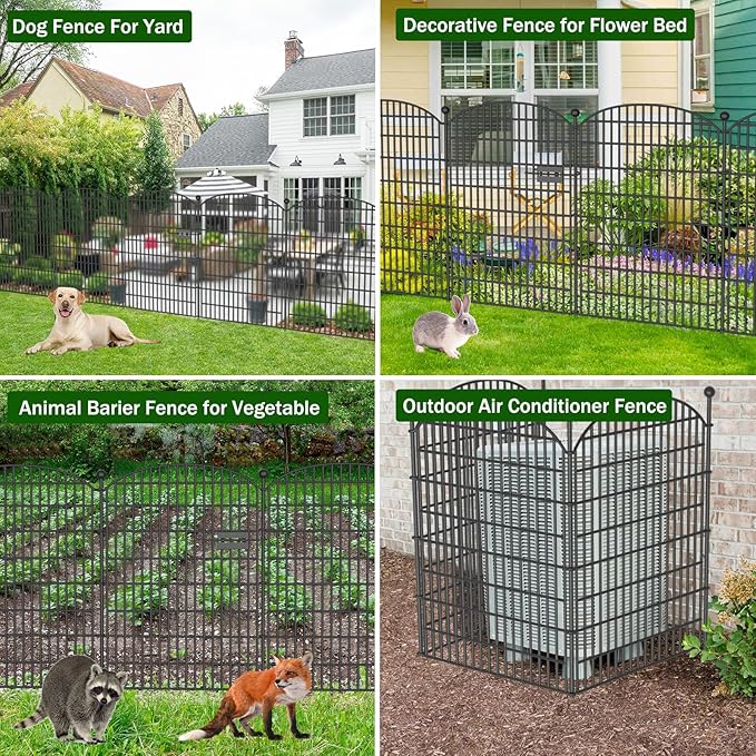 10 Panels No Dig Decorative Garden Fence with Gate - 40 in (H) x 23.6 ft (L), Dog Fence Outdoor for Yard, Rustproof Metal Animal Barrier Ground Stakes Fencing for Garden, Patio, Flower Bed