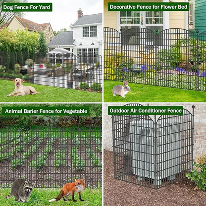10 Panels No Dig Decorative Garden Fence with Gate - 40 in (H) x 23.6 ft (L), Dog Fence Outdoor for Yard, Rustproof Metal Animal Barrier Ground Stakes Fencing for Garden, Patio, Flower Bed