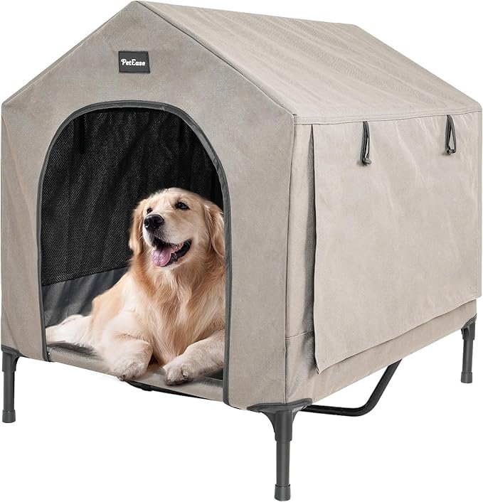 2 in 1 Dog House,Elevated Dog Bed with Removable Cover, Indoor & Outside Puppy Shelter Cot,Raised Dog Bed for Large Dogs & Cats (Brown, Large)