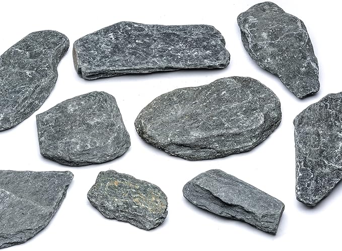 Natural Slate Stone for Aquariums, Fish Tanks, Terrariums, Aquascaping and Amphibian Enclosures, Mix of Large and Medium Size Rocks - by SubstateSource (10 Pounds, Black River)