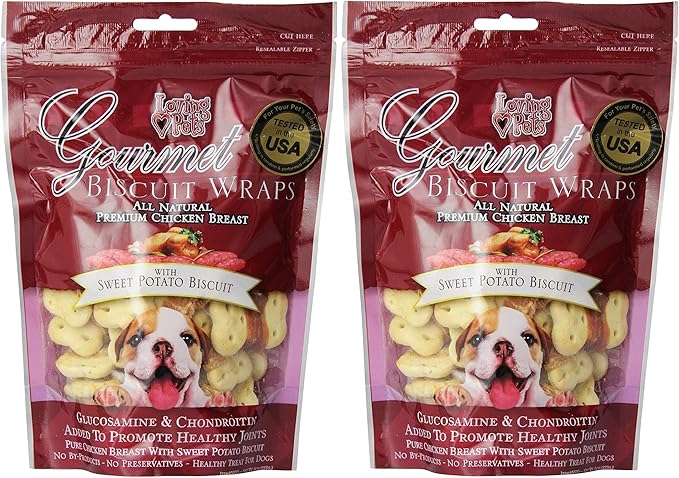 Loving Pets All Natural Premium Sweet Potato Biscuit and Chicken Wraps with Glucosamine and Chondroitin Dog Treat Pack 2 (2 Items)