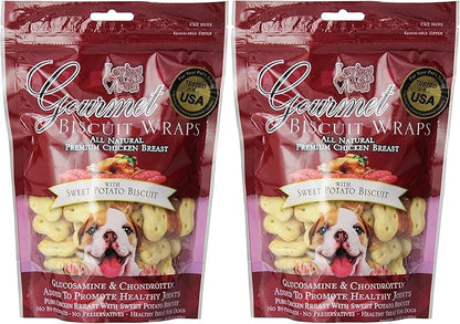 Loving Pets All Natural Premium Sweet Potato Biscuit and Chicken Wraps with Glucosamine and Chondroitin Dog Treat Pack 2 (2 Items)