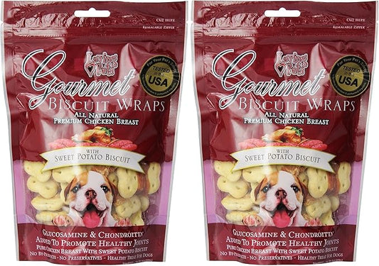 Loving Pets All Natural Premium Sweet Potato Biscuit and Chicken Wraps with Glucosamine and Chondroitin Dog Treat Pack 2 (2 Items)