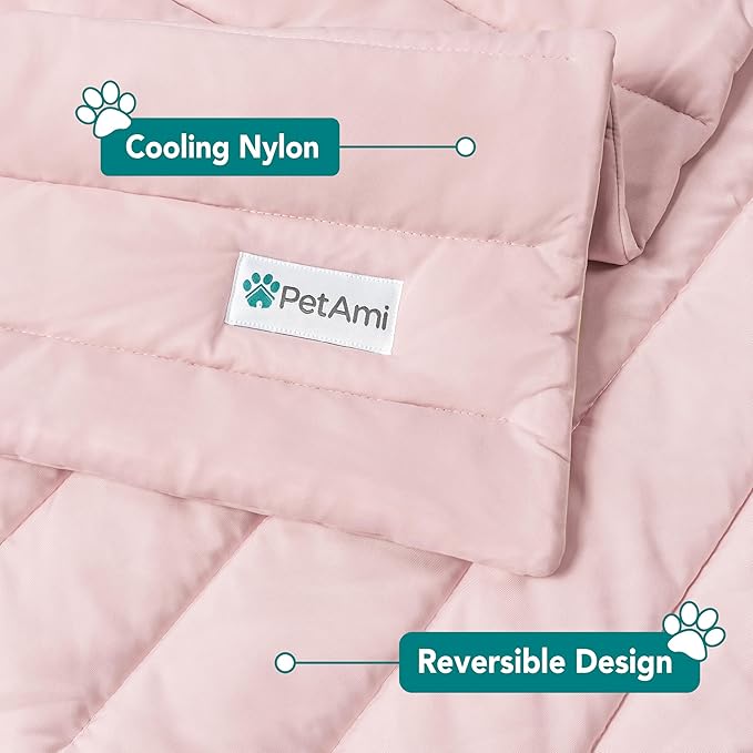 PetAmi Cooling Mat for Dog, Premium Pet Cooling Blanket for Crate Kennel, Indoor Cat Cool Sleeping Pad, Q-MAX Cold Sofa Couch Cover for Summer, Pink, Small (24x32)