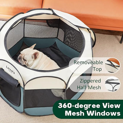 Love's cabin Pet Puppy Dog Playpen, Medium Dog Tent Crates Cage Indoor/Outdoor, Portable Playpen for Cat, Foldable Pop Up Dog Kennel Playpen with Carring Case, Removable Zipper Top, Moss Green