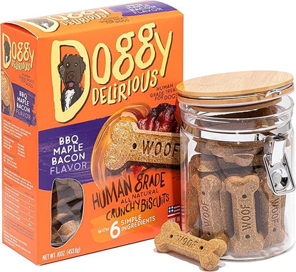 Crunchy Dog Treats  for All Pet Sizes, Breeds  All-Natural Puppy Treat  100% Human-Grade  Delicious Pet Treat Bones, Snacks for Dogs  BBQ Maple Bacon, 16 Oz.