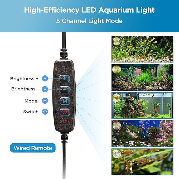 Lominie LED Aquarium Light, Remote Control 80W Planted Fish Tank Light Asta120 Clamp Clip Lamp for Freshwater Refugium Algae Fish Tank with Gooseneck (F120 80W Freshwater)