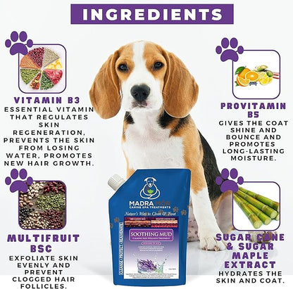 Worldwide Nutrition Bundle: Madra Mor Soothing Mud - Dog Essentials Mud Bath, Dog Grooming, Dry Skin for Dogs Treatment, Dog Coat Skin Care Products - 10oz Pouch & Multi-Purpose Key Chain