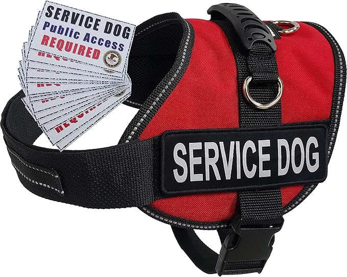 ActiveDogs Air-Tech Cordura Service Dog Vest Harness, Medium Girth 22"-30" w/Handle, ADA Cards + Reflective Service Dog Patches - Red