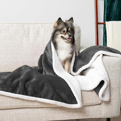 PetAmi Waterproof Dog Blanket For Small Medium Dog, Pet Puppy Blanket Couch Cover Protection, Sherpa Fleece Cat Blanket Washable Throw Couch Sofa Bed Furniture Protector Reversible Soft 29x40 Charcoal