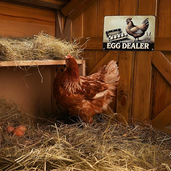 Funny Chicken Gifts Relax Local Egg Dealer Tin Sign for Home Farm Chicken Coop Farmhouse Kicthen Garden Decor 8 X 12 Inch (3522)