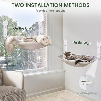 Cat Window Perch, Glow in The Dark Foldable Cat Hammock with Sunken Design & Removable Soft Cover, Breathable Cordless Window Bed for Resting Indoor Kitten (Shallow Perch, 1 Pack - M)