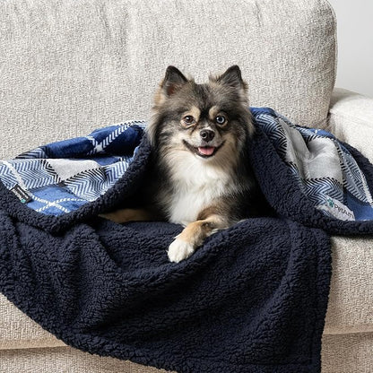 PetAmi Waterproof Dog Blanket for Small Medium Dog, Pet Puppy Blanket Couch Cover Protection, Sherpa Fleece Cat Blanket Couch Sofa Bed Furniture Protector Reversible Soft Washable 29x40 Plaid Navy
