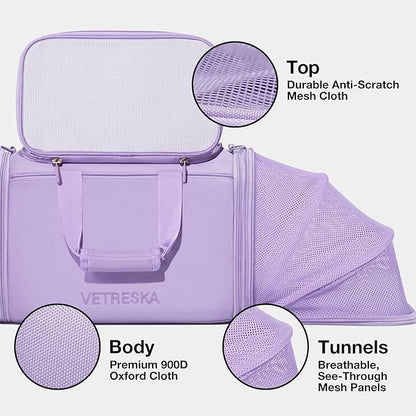 VETRESKA Expandable Cat Carrier,Dog Carrier for Small Medium Puppies,Soft-Sided Pet Carrier Airline Approved,Collapsible Travel Cats/Puppy Carrier with Locking Safety Zippers and Anti-Scratch Mesh