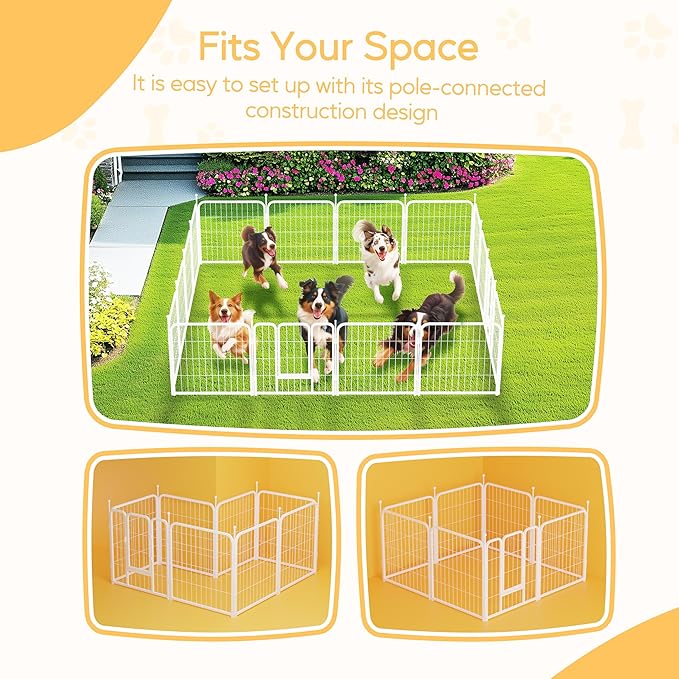 Dog Playpen 32 Inch 8 Panels, Heavy Duty Metal Pet Playpen Indoor Outdoor for Camping, Yard, RV, Garden Fence, Privacy Patio, White