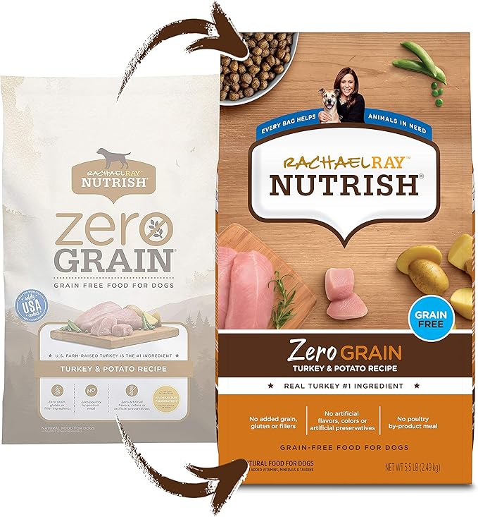 Rachael Ray Nutrish Zero Grain Natural Dry Dog Food, Turkey & Potato Recipe, 6 Pounds, Grain Free (Pack of 2)
