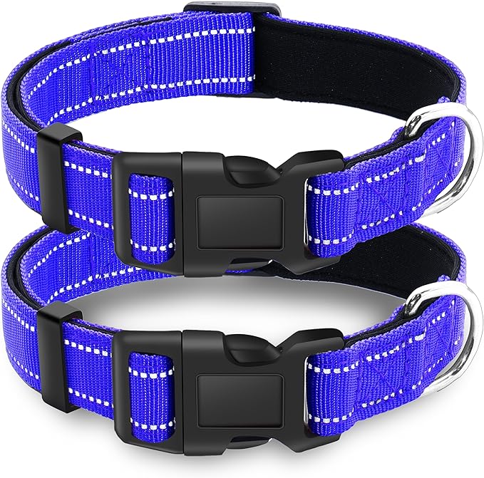 2 Pack Reflective Dog Collar with Safety Locking Buckle, Adjustable Soft Breathable Comfortable Nylon Pet Collar for Small, Medium and Large Dogs, Navyblue, XL