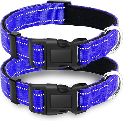 2 Pack Reflective Dog Collar with Safety Locking Buckle, Adjustable Soft Breathable Comfortable Nylon Pet Collar for Small, Medium and Large Dogs, Navyblue, XL