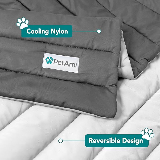 PetAmi Cooling Mat for Dog, Premium Pet Cooling Blanket for Crate Kennel, Indoor Cat Cool Sleeping Pad, Q-MAX Cold Sofa Couch Cover for Summer, Gray/Light Grey, Small (24x32)