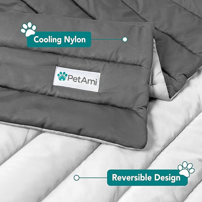 PetAmi Cooling Mat for Dog, Premium Pet Cooling Blanket for Crate Kennel, Indoor Cat Cool Sleeping Pad, Q-MAX Cold Sofa Couch Cover for Summer, Gray/Light Grey, Small (24x32)