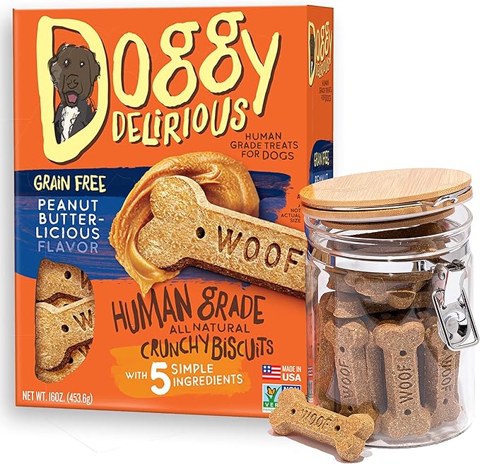 Crunchy Dog Treats  for All Pet Sizes, Breeds  All-Natural Puppy Treat  100% Human-Grade  Delicious Pet Treat Bones, Snacks for Dogs  Grain-Free Peanut Butter, 16 Oz