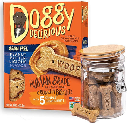 Crunchy Dog Treats  for All Pet Sizes, Breeds  All-Natural Puppy Treat  100% Human-Grade  Delicious Pet Treat Bones, Snacks for Dogs  Grain-Free Peanut Butter, 16 Oz